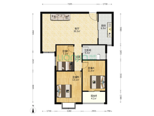 物源广汇大厦 3室1厅1卫 106平方