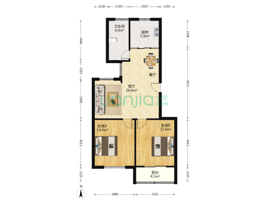 盛世华城南区 2室1厅1卫 87平方