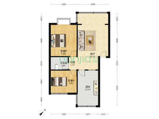 喜捷来小区 2室1厅1卫 84平方