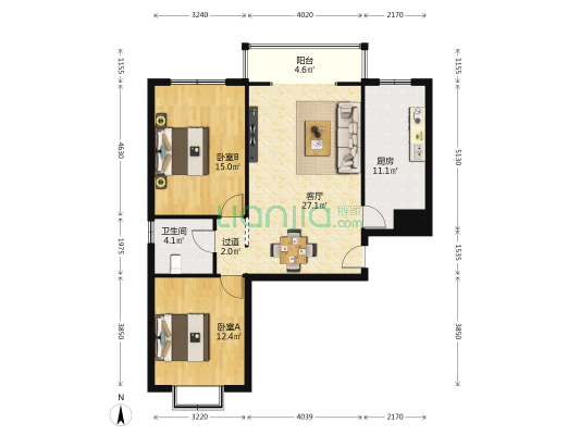 九州星苑小区 2室1厅1卫 103平方
