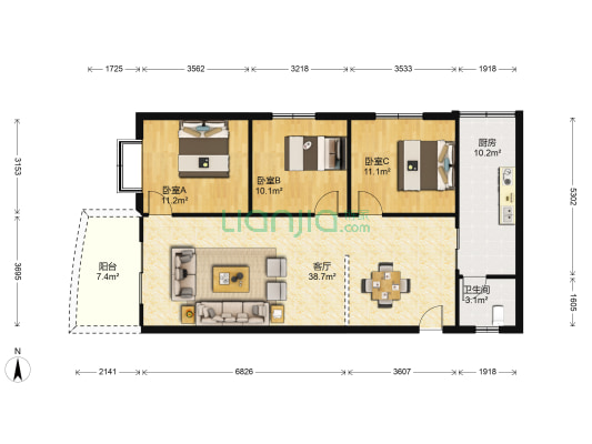 永禄小区 3室1厅1卫 107平方