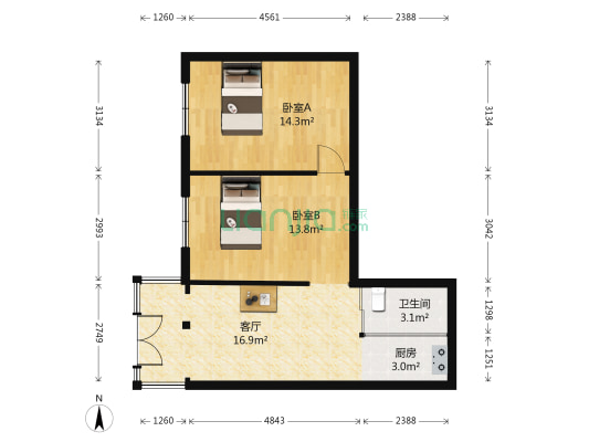 天宝小区 2室1厅1卫 60平方