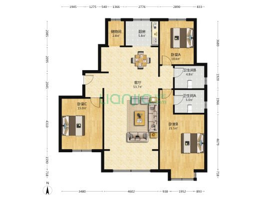 西江华府三区 3室1厅2卫 158平方