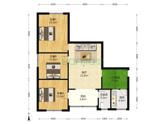怡居家园 3室1厅1卫 98平方