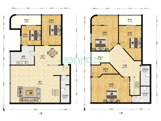 捷隆公寓 5室2厅3卫 301平方