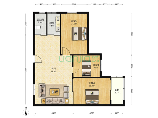 海发大楼住宅 3室1厅1卫 125平方
