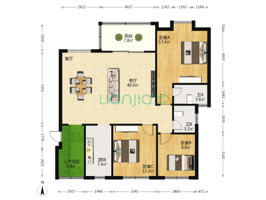英利至高点嘉禾小区 3室1厅2卫 124平方