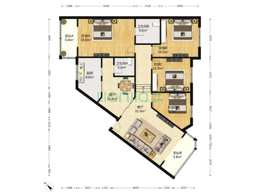九鼎小区 4室2厅2卫 149平方
