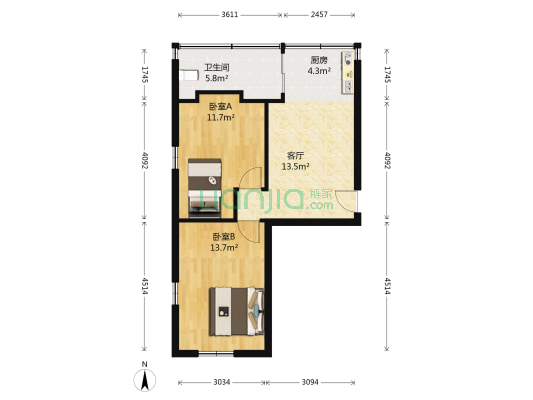 滨江俪园 2室1厅1卫 65平方