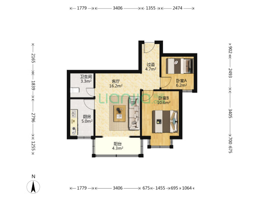 后卫金都 2室1厅1卫 74平方