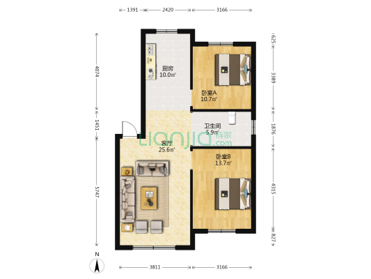 建华农民新村三期 2室1厅1卫 86平方