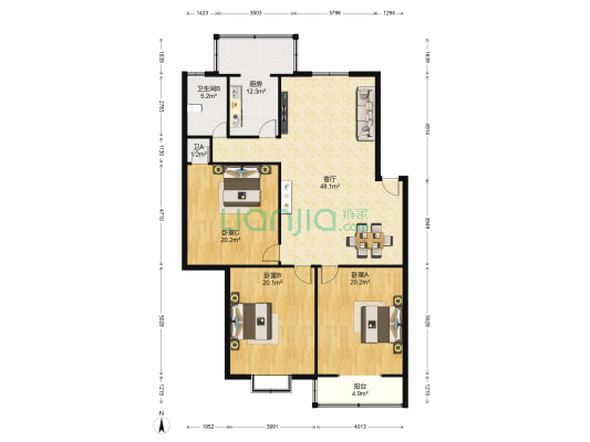 红杏小区 3室1厅2卫 155平方