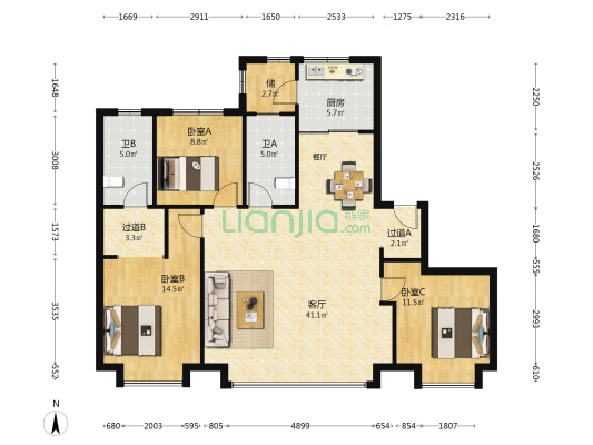 西派宸樾 3室1厅2卫 143平方