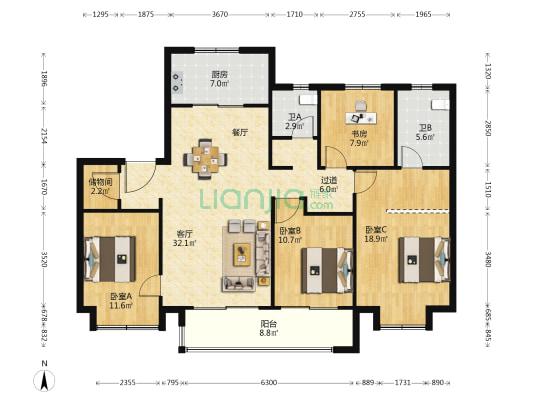 上湖城三期 4室1厅2卫 137平方