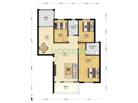 祺康园 3室2厅2卫 126平方