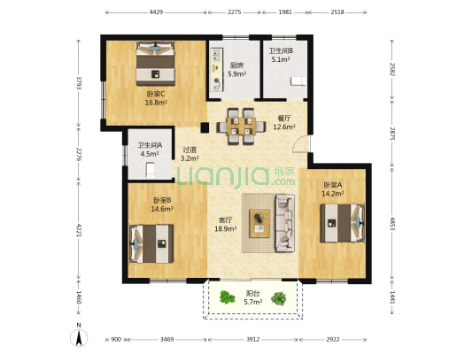 稻乐路 3室2厅2卫 128平方