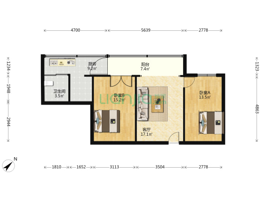 旭东路226号 2室1厅1卫 77平方