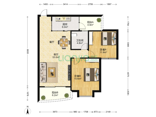 花样年华 2室1厅1卫 88平方