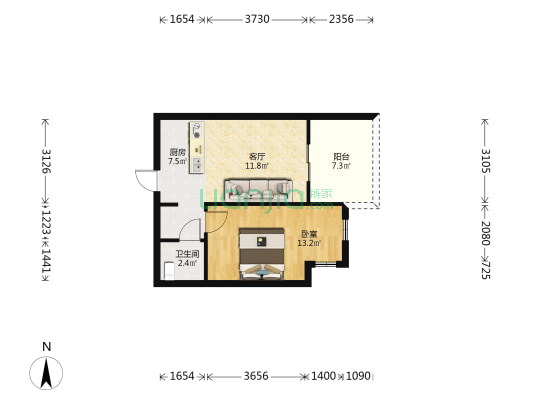 主城区标准一居室 宽敞舒适客厅带阳台-户型图