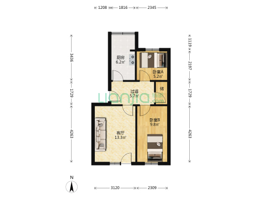 一建公司宿舍 2室1厅0卫 54平方