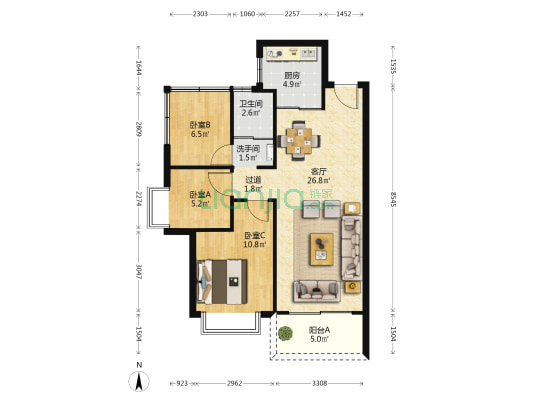 碧桂园海上时光 3室1厅2卫 86平方