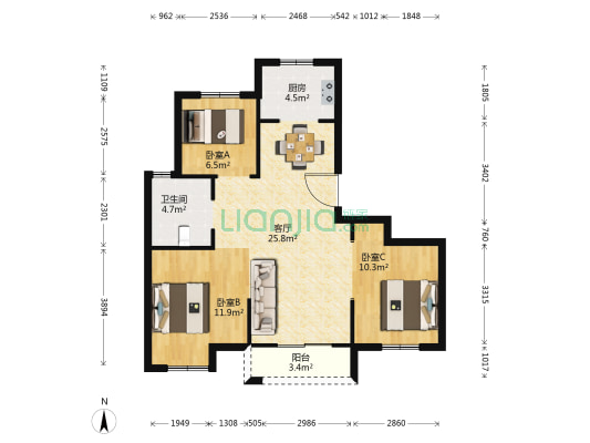 金色华庭 3室1厅1卫 98平方