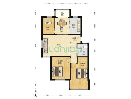 桑园新村北区 3室2厅1卫 87平方