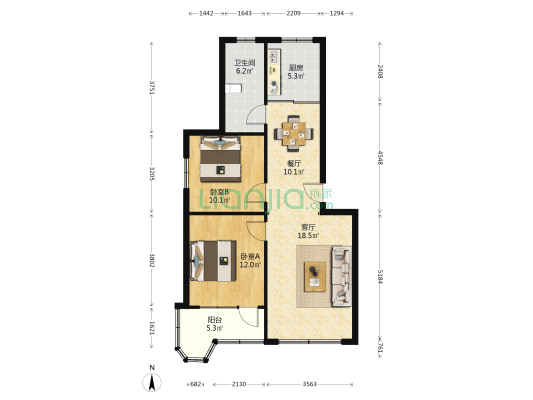 保定第二中心医院住宅小区 2室2厅1卫 89平方