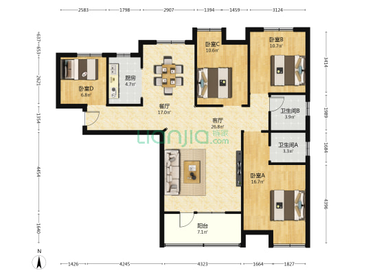 高新和苑 4室2厅2卫 139平方