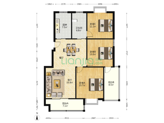 福基丽景园 3室1厅1卫 120平方