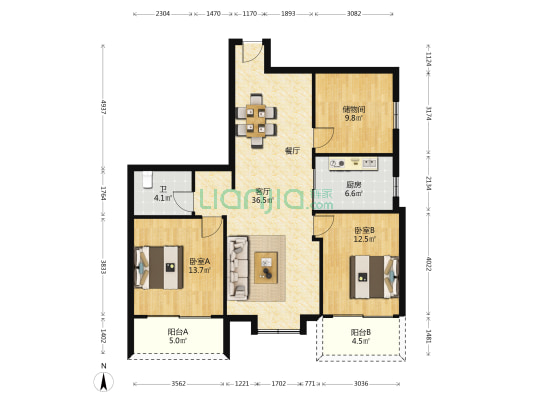 正祥尊园 2室1厅1卫 113平方