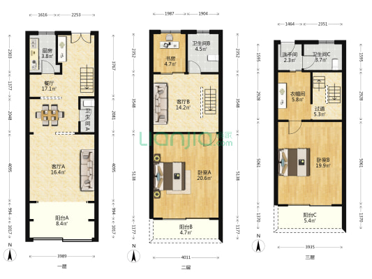 宏业花园 3室3厅4卫 95平方