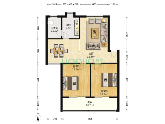 油料公司宿舍 2室1厅1卫 88平方