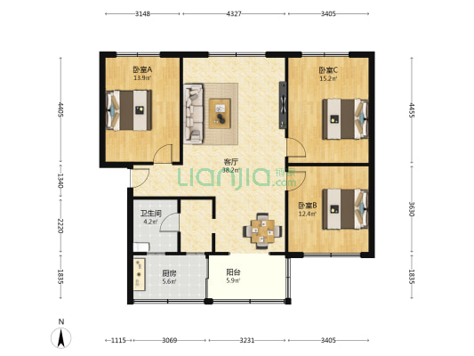 工业大道西段212号 3室1厅1卫 113平方