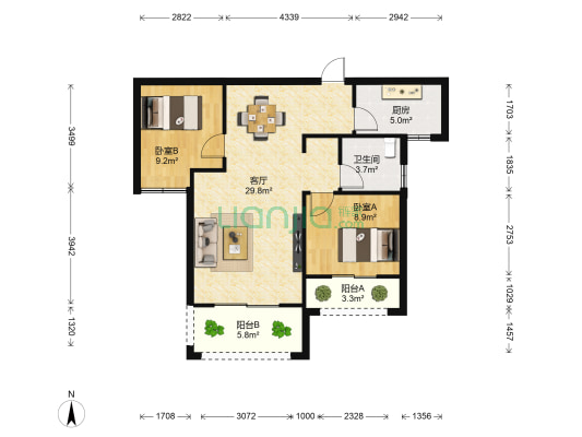 保利蓝海嘉居 2室1厅1卫 82平方