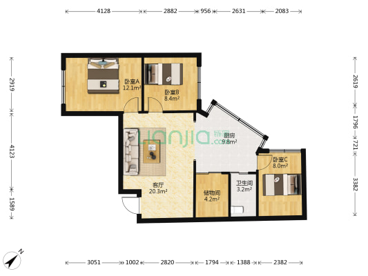 博泰温馨小区 3室1厅1卫 77平方