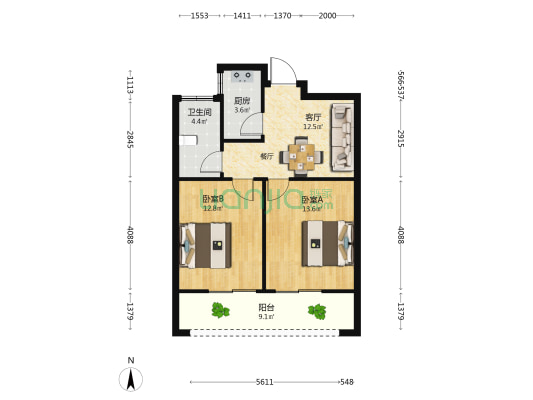 华新广场 2室1厅1卫 71平方