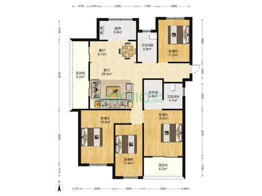 中天·东方诚品 4室2厅3卫 139平方