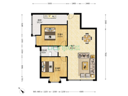 金泰豪园 2室1厅1卫 95平方