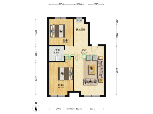 兰溪学府 2室1厅1卫 88平方