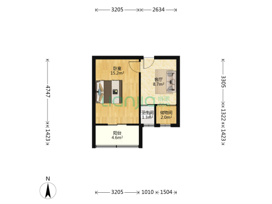 高各庄社区 1室1厅1卫 36平方