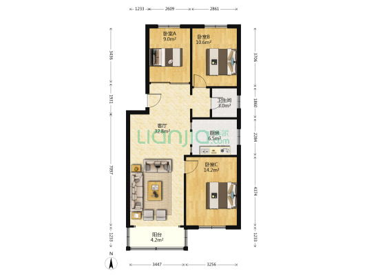 西花桥巷 3室1厅1卫 94平方