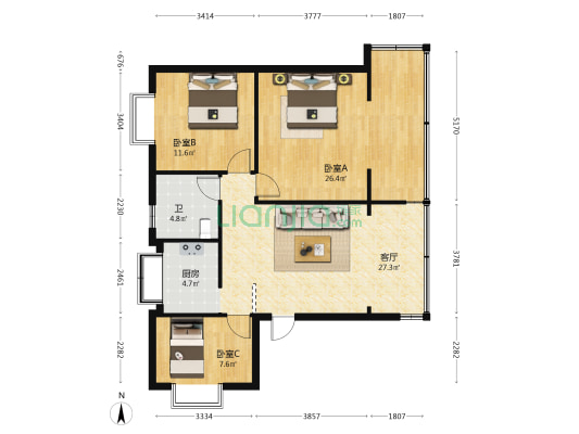 南强街90号 3室1厅1卫 75平方