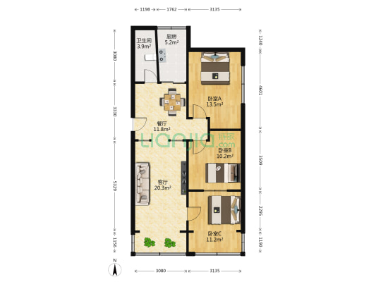 东方服装厂家属院 3室2厅1卫 99平方
