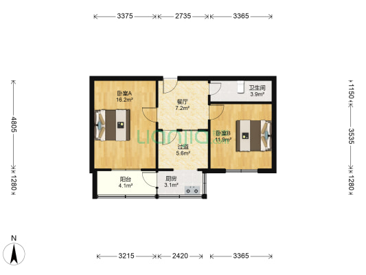 桃园南路五交化东宿舍 2室1厅1卫 64平方
