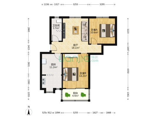 南京东路 2室1厅1卫 73平方