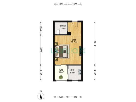 顶琇广场 1室0厅1卫 45平方