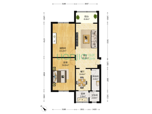 下汪家拐街22号 1室2厅2卫 78平方