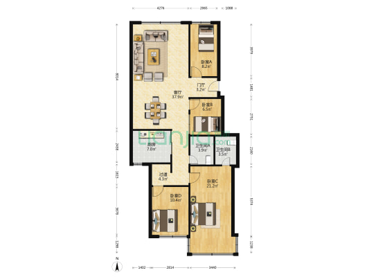 罗牛山花园 4室1厅2卫 132平方