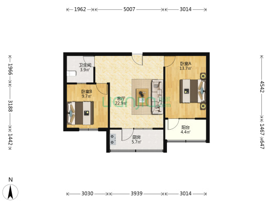 中国航天七七一所南家属院 2室1厅1卫 66平方